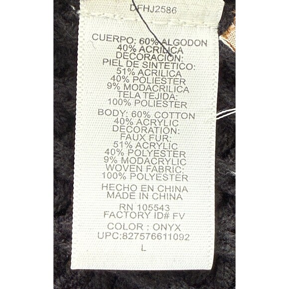 Women’s Black Open Front Cardigan Sweater w/ Fur Collar Layering Soft Grunge Lg - Picture 6 of 8